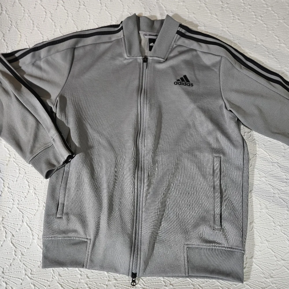 Adidas Gray Track Jacket with Black Stripes Size Large - Picture 1 of 10